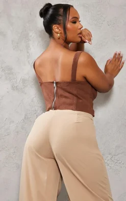 Plus Washed Brown Denim Corset