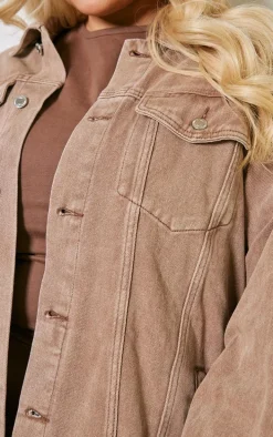 Plus Washed Brown Oversized Boyfriend Denim Jacket
