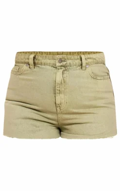 Plus Washed Green Raw Hem Denim Shorts