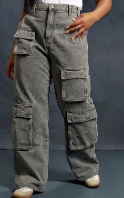 Plus Washed Grey Cargo Denim Jeans
