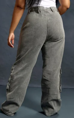 Plus Washed Grey Cargo Denim Jeans