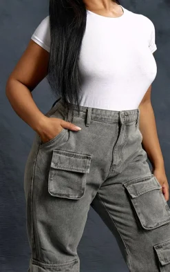 Plus Washed Grey Cargo Denim Jeans