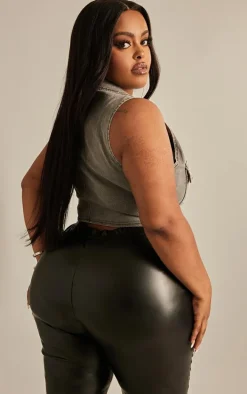 Plus Washed Grey Denim Zip Up Top