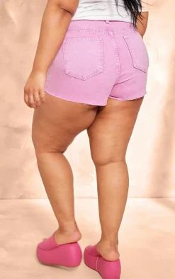 Plus Washed Pink Raw Hem Denim Shorts