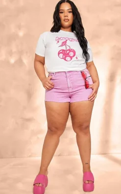 Plus Washed Pink Raw Hem Denim Shorts