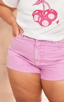 Plus Washed Pink Raw Hem Denim Shorts