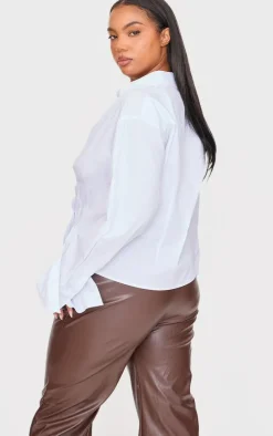 Plus White Asymmetric Cinched Shirt
