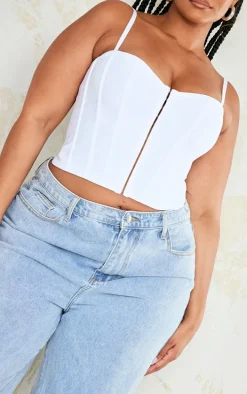 Plus White Bandage Hook And Eye Structured Corset