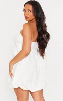 Plus White Bandeau Puffball Mini Dress