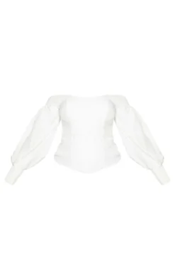 Plus White Bardot Balloon Sleeve Corset Top