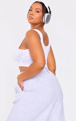 Plus White Basic Jersey Square Neck Crop Tank