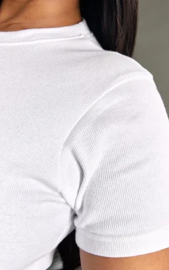 Plus White Basic Rib Short Sleeve Crop Top