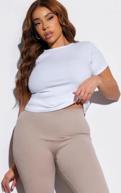 Plus White Basic Rib Short Sleeve Top