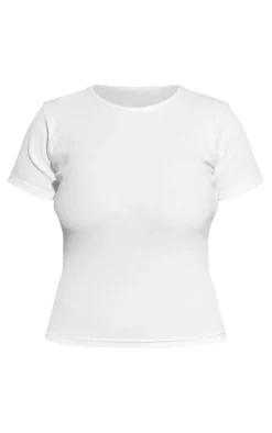 Plus White Basic Rib Short Sleeve Top