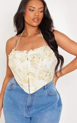 Plus White Broderie Hook And Eye Crop Top