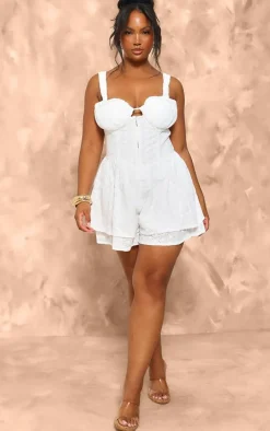 Plus White Broderie Hook And Eye Romper