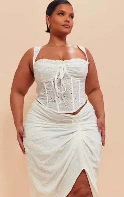 Plus White Broderie Structured Corset Top