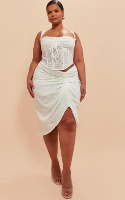 Plus White Broderie Structured Corset Top
