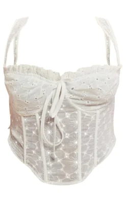 Plus White Broderie Structured Corset Top