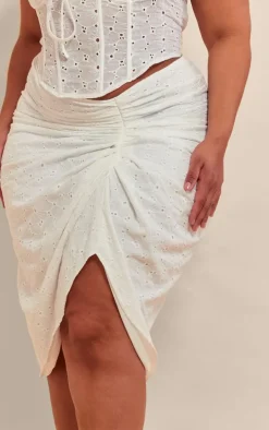 Plus White Broiderie Split Led Midi Skirt