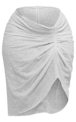 Plus White Broiderie Split Led Midi Skirt