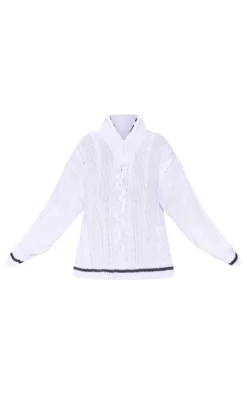 Plus White Chunky Knit Zip Detail Sweater