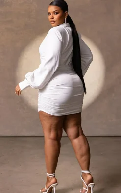 Plus White Constructed Corset Waist Blazer Dress