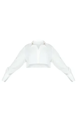 Plus White Cotton Oversized Crop Shirt