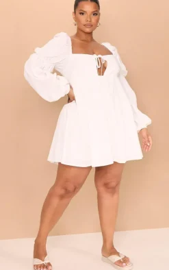 Plus White Cotton Tiered Shift Dress