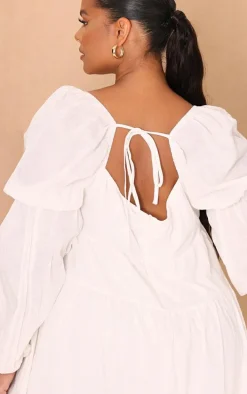 Plus White Cotton Tiered Shift Dress