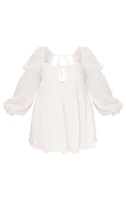 Plus White Cotton Tiered Shift Dress