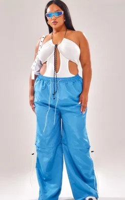 Plus White Cross Front Halterneck Cut Out Bodysuit