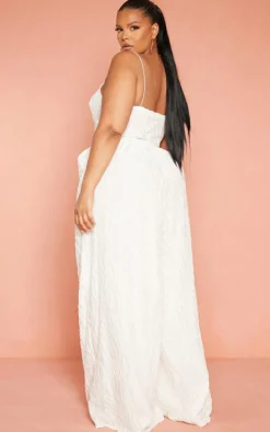 Plus White Devore Cup Detail Wide Leg Jumpsuit