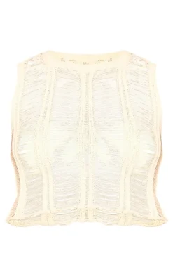 Plus White Distressed Knit Crew Neck Top