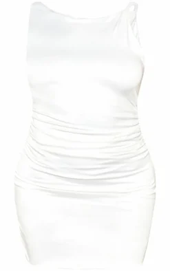 Plus White Double Contour Twist Strap Ruched Bodycon Dress
