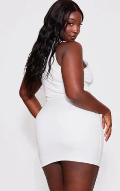 Plus White Double Contour Racer Neck Bodycon Dress