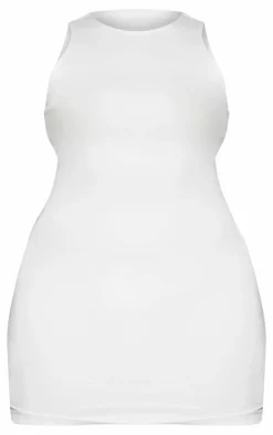 Plus White Double Contour Racer Neck Bodycon Dress