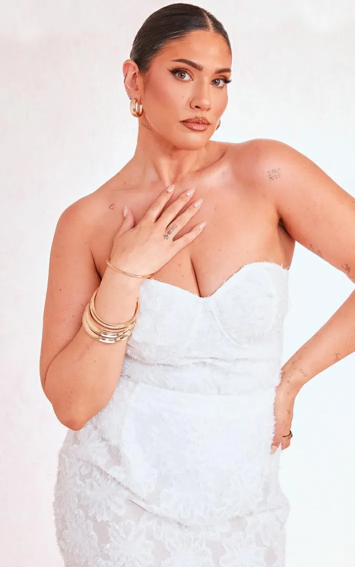 Plus White Eyelash Detail Bandeau Bodysuit