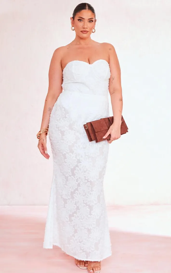 Plus White Eyelash Detail Bandeau Bodysuit