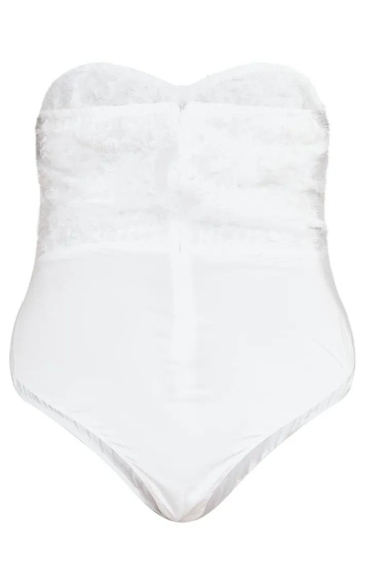 Plus White Eyelash Detail Bandeau Bodysuit