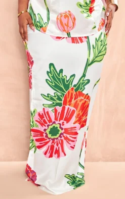 Plus White Floral Printed Maxi Skirt