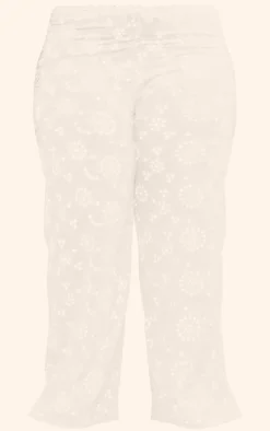 Plus White Flower Detail Wide Leg Pants