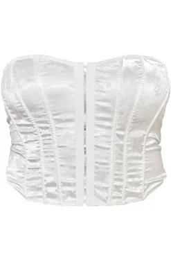 Plus White Jacquard Satin Boned Corset