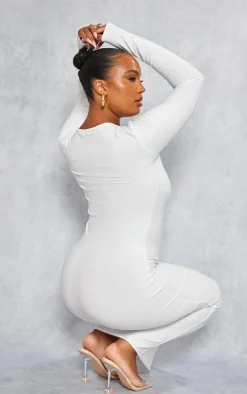 Plus White Laser Cut Long Sleeve Maxi Dress