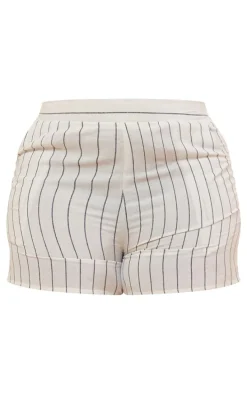 Plus White Linen Look Striped Tailored Floaty Shorts