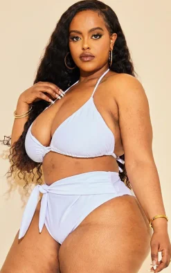 Plus White Mix & Match High Waist Tie Front Bikini Bottoms