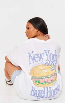 Plus White New York Bagel Oversized Graphic T-shirt