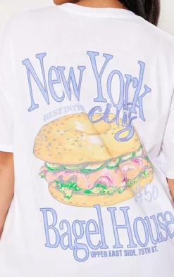 Plus White New York Bagel Oversized Graphic T-shirt
