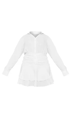 Plus White Oversized Shirt Frill Detail Shift Dress