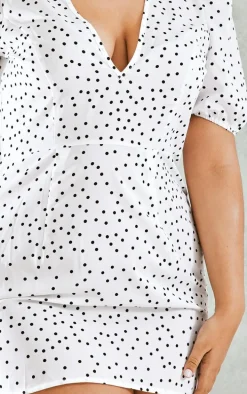 Plus White Polka Dot Puff Sleeve Tea Dress